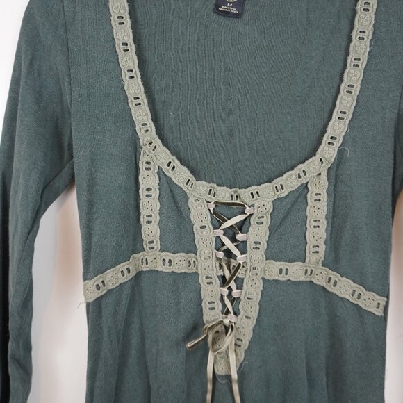 Urban Outfitters "Maxeene" Long Sleeve Lace-Up Mini Dress with Crochet Trim - Picture 6 of 8